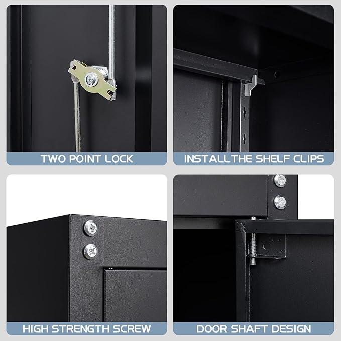 LUCYPAL Metal Wall Storage Cabinet with 2 Locking Doors and Adjustable Shelves,Garage Wall Cabinets,Steel Lockable Storage Cabinet for Home Office,Garage,Warehouse Black