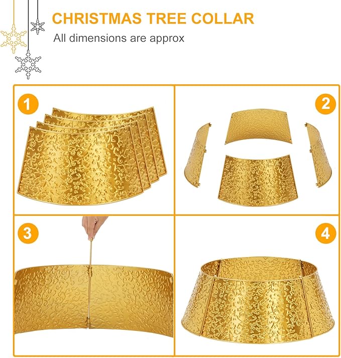 Metal Christmas Tree Collar, 23’’ D Christmas Decorative Base Cover for Christmas Tree, Tree Skirt, Tree Ring-Golden