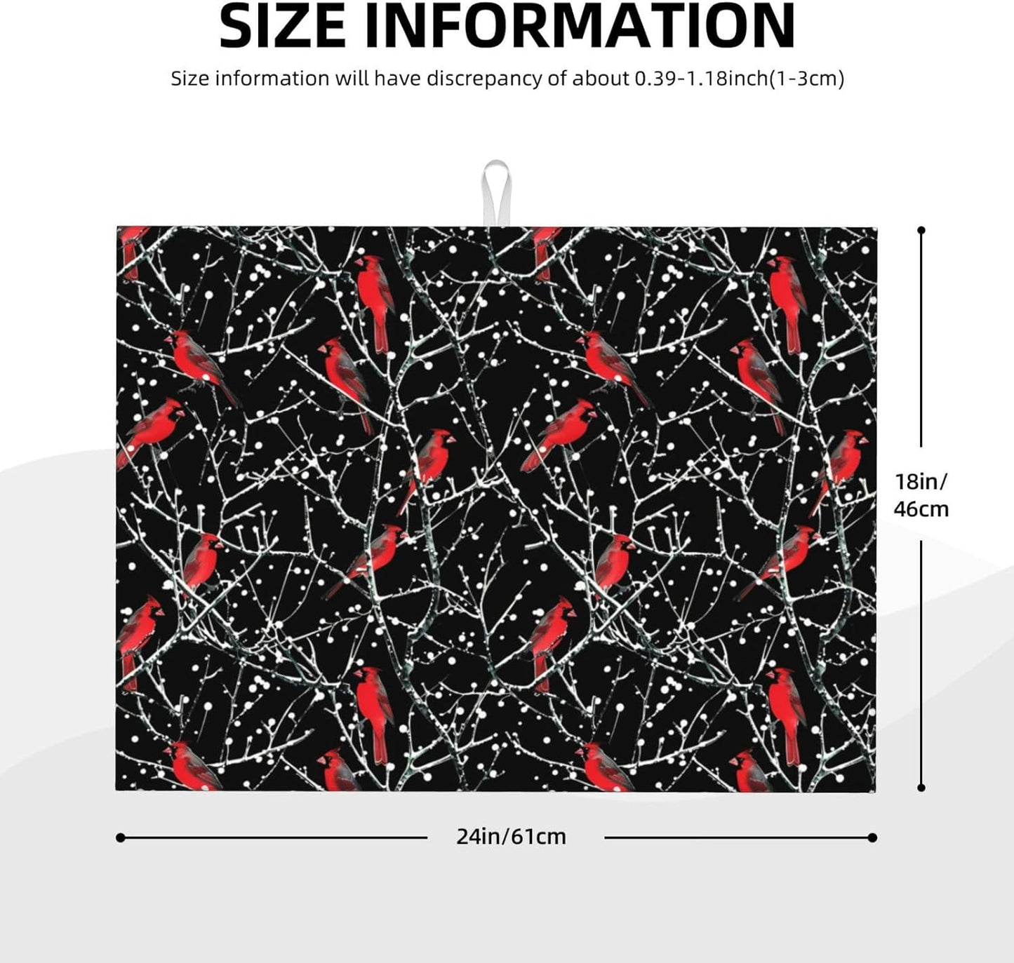 Red Bird Winter Red Cardinals Dish Drying Mat 18x24 For Kitchen Counter Absorbent Microfiber Dishes Pad Dish Drainer Rack Mats Fast Dry Kitchen Accessories