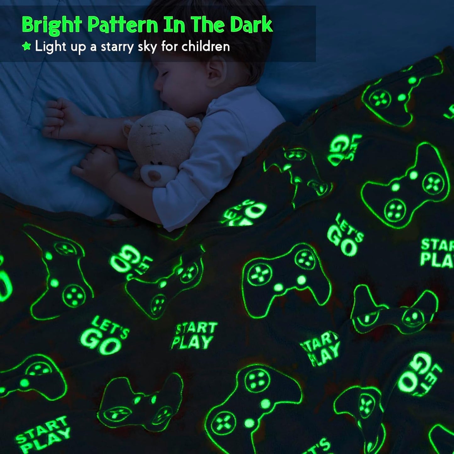 Jekeno Gaming Gamer Gifts Toys for Kids Boys Glow in The Dark Blanket Video Game Controller Gamepad Throw for Teen Girls Toddlers Teenage Son Boyfriend Adults Birthday 50"x60"