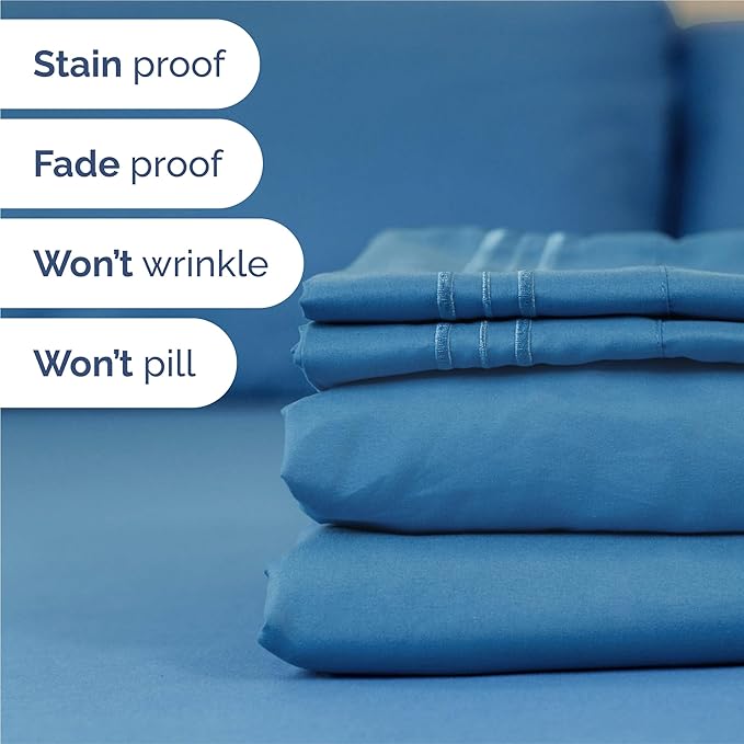 Split King Size 5 Piece Sheet Set - Comfy Breathable & Cooling Bed Sheets Set - Hotel Luxury Bedding for Women, Men, Kids, Teens, Boys & Girls - Deep Pockets and Wrinkle Free - Oeko-Tex - Denim Blue
