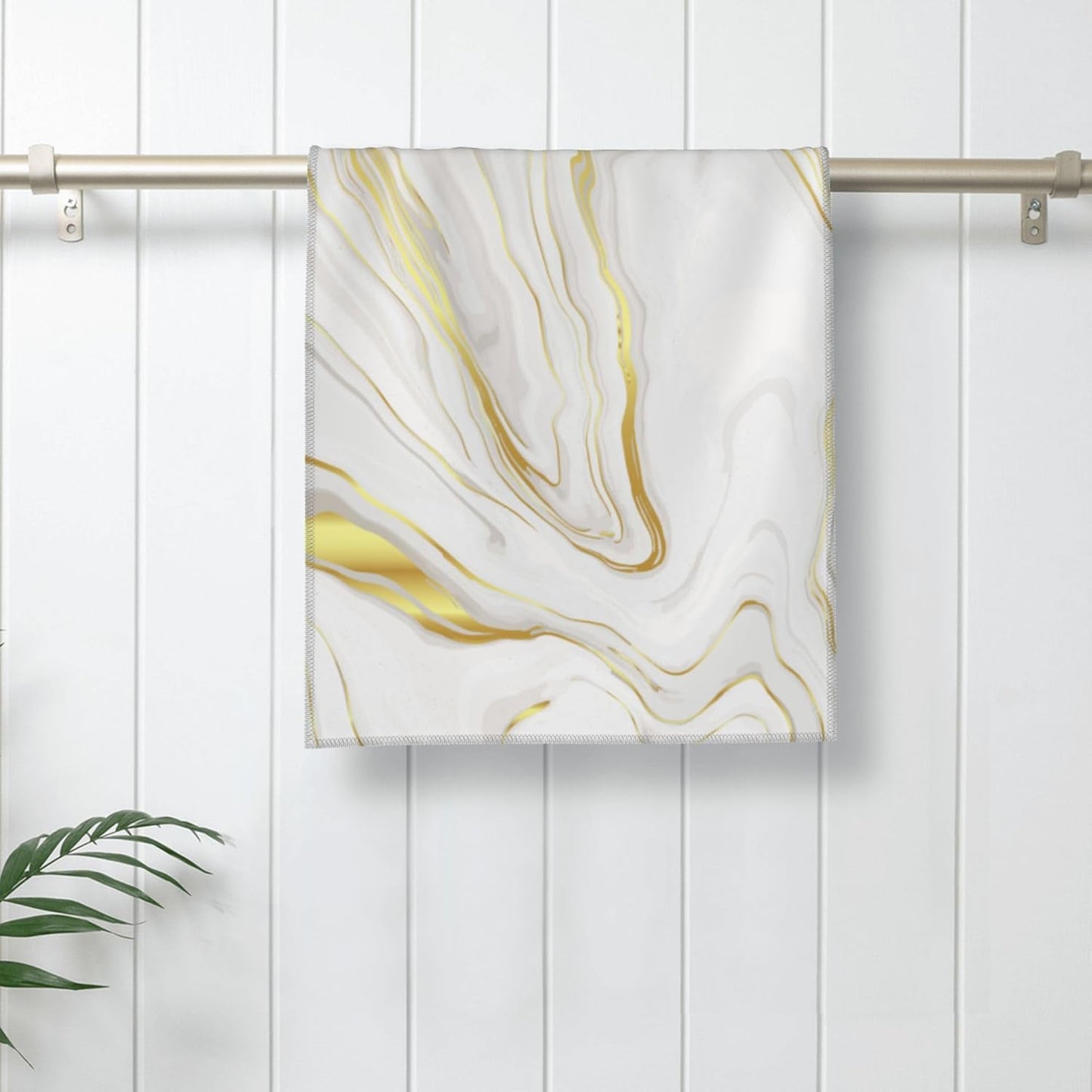 White Gold Marble Bathroom Hand Towels 2 Piece Marble Texture Decorative Bath Towels for Bathroom Yoga Swim Hotel Spa Home Decor 14x28 Inch