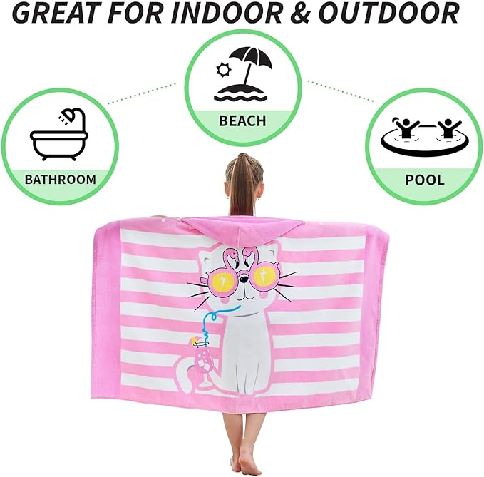 Kids Bath Towels, Kids Towel Girls Boys Hooded Beach,Bathroom,Pool Swim Towels 30 × 50 INCH Large Size Ultra Absorbent Cute Cartoon Animal Full Vitality 100% Cotton Wearable Wrap for Child
