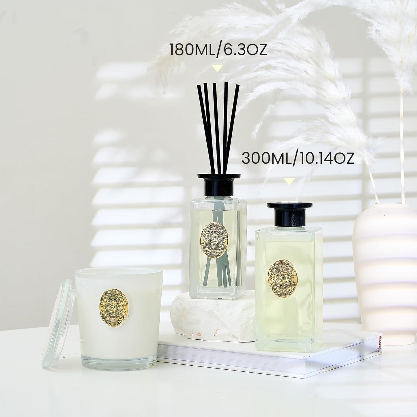 M&SENSE 10.14 oz Large Reed Diffuser Set | Creamy Vanilla Scent Oil Diffuser with Sticks | Hotel Collection Non-Toxic Essential Oil |for Bedroom Bathroom Living Room