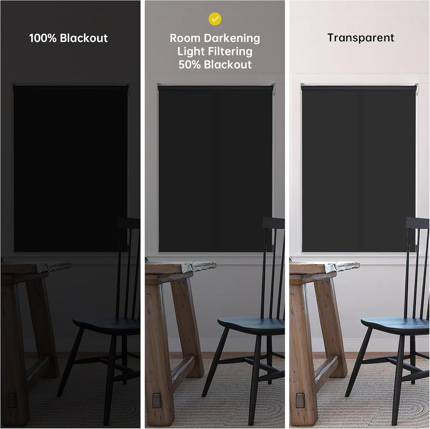 Homebox 70% Blackout Light Filtering Shade Blinds for Windows, Room Darkening Roller Shades Roll up and Down Blinds for Home and Office 36" W×72" H Black