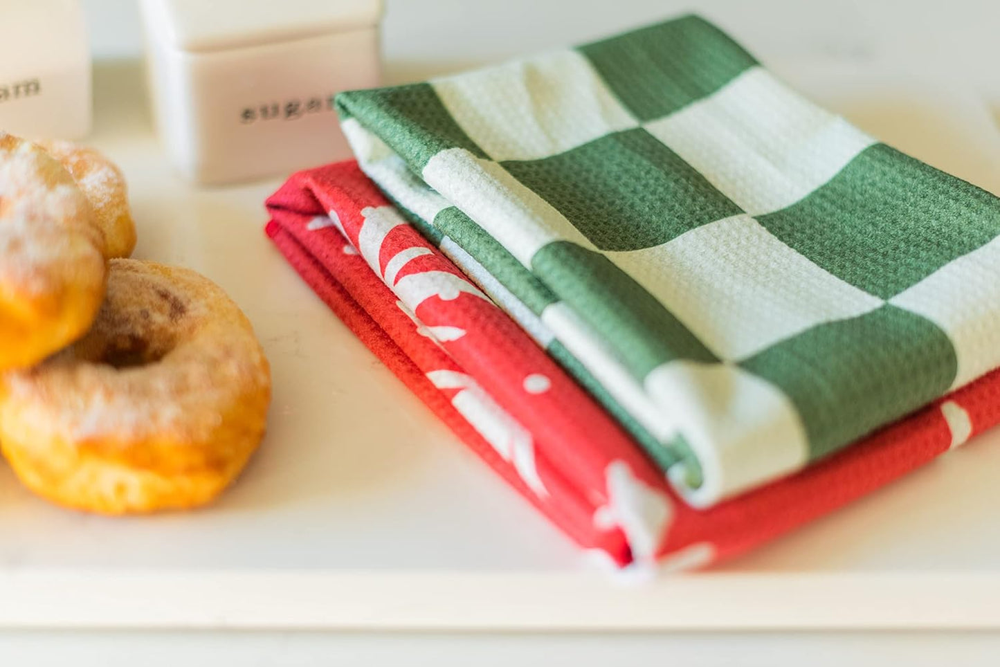 2 Pack Double Sided || Not Your Ordinary Kitchen Towels || Dish Towels || Quick Dry || Waffle Weave Microfiber || Highly Absorbent || Hanging Hook (Christmas Checkered)