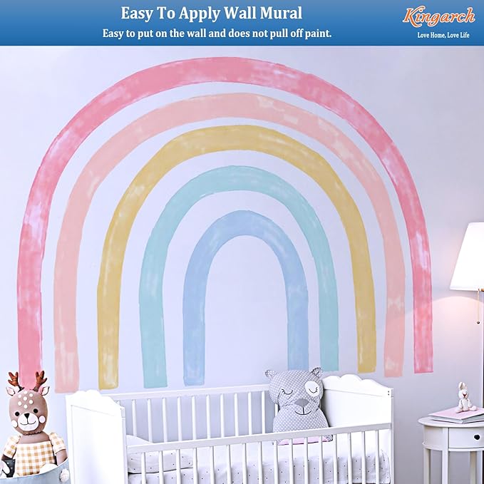 Large Watercolor Rainbow Wall Decals, Colorful Peel and Stick Fabric Nursery Wall Decor, Removable Home Room Wall Decor Murals Stickers for Kids Girls Toddler Bedroom Living Room Playroom