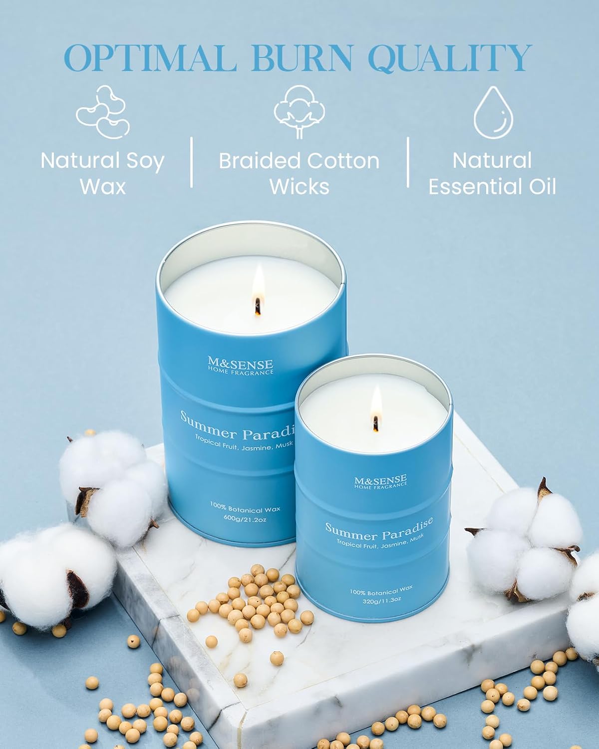 M&SENSE Summer Candles Large Beach Candle, Natural Soy Candles 21.2oz 120 Hour Slow Burning,Aromatherapy Candle for Stress Relief Meditation Relaxing