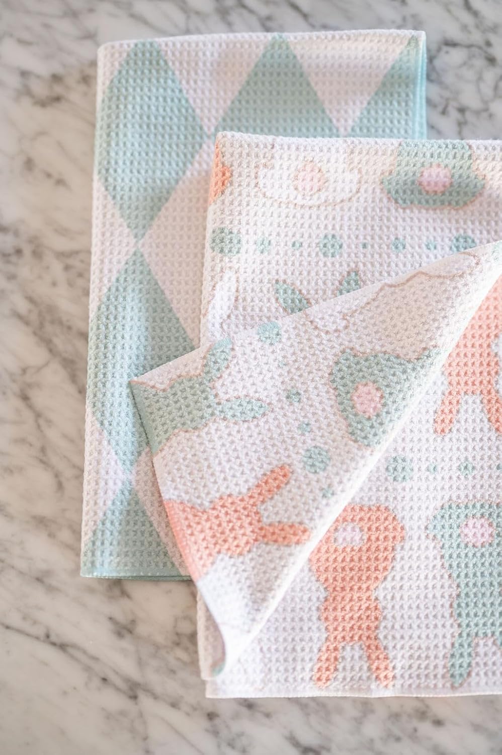 || 2 Pack Double Sided || Not Your Ordinary Dish Towels || Waffle Weave Microfiber || Tea Towels || Highly Absorbent || Hanging Loop || Dish Cloths || Designer Prints || Easter Bunny