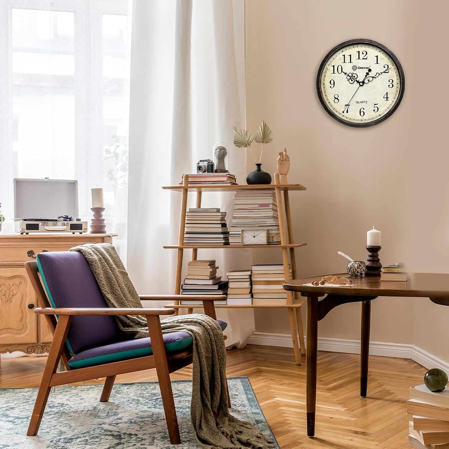 Geevon Vintage Wall Clock 10" Silent Non-Ticking Retro Round Quartz Battery Operated Decorative Clock for Kitchen, Living Room, Bedroom, Office, Classroom