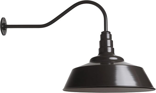 Steel Lighting Co. Redondo Barn Light | Outdoor Wall Mounted | 20 inch Dome | 23 inch Gooseneck | Large Farmhouse Warehouse Light Made in America | Dark Bronze Exterior/White Interior