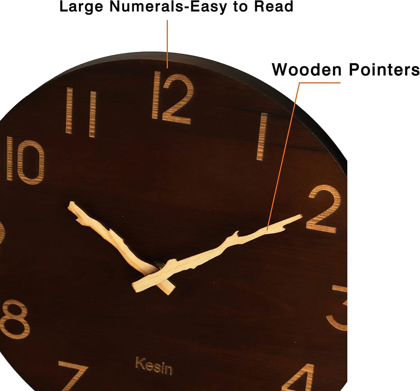 Kesin Wall Clock 10 Inch Silent Wooden Wall Clock Battery Operated Hand Made Retro Fashion Clock with Rope Hanging Decorative for Living Room,Kitchen,Bedroom,Office