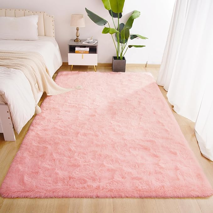 Pink Fluffy Area Rug - 3x5 Kids Rug for Bedroom, Nursery, Playroom & Dorm