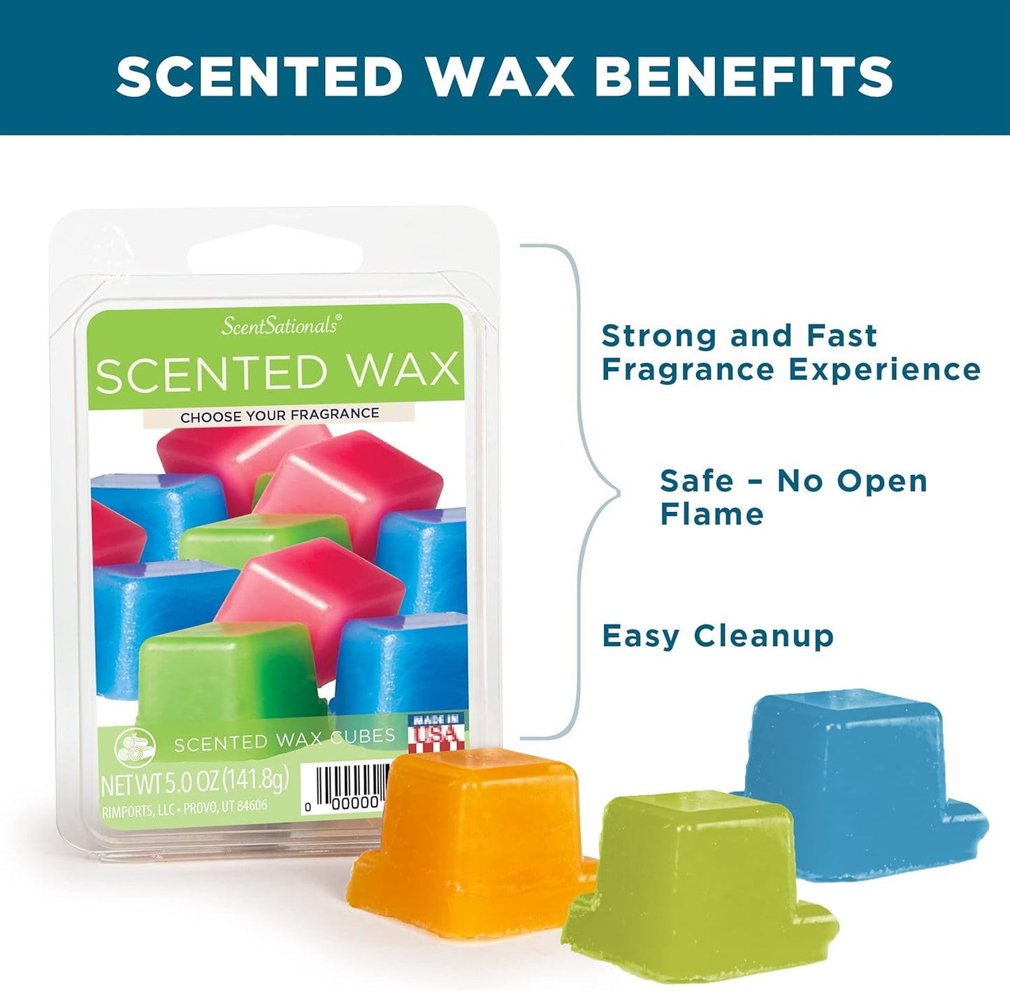 Scentsationals Wax Melts, Wax Cubes Strong Scent - Vanilla Bean - Long Lasting Scented Wax Melts for Warmer, 10oz (24-Cubes)
