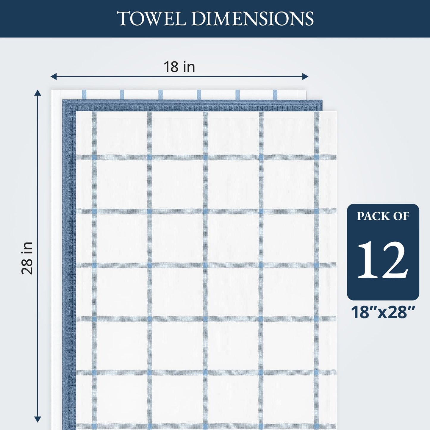 LANE LINEN Dish Towels Set of 12-18” x 28” Soft, Absorbent Cotton Kitchen Towels, Quick-Drying Tea & Hand Towels, Premium Decorative Dish Cloths - Indigo