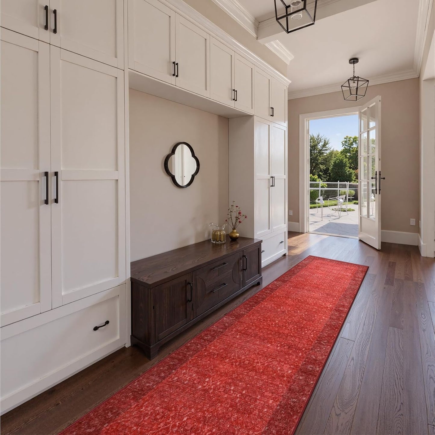 Vintage Red Runners for Hallways, 2.6x10 Washable Boho Kitchen Rug, Soft Low Pile Long Runner Rug for Hall Bedroom Bathroom, Ultra-Thin Floor Carpet for Entryway Indoor Party(2'6"x10', Red)