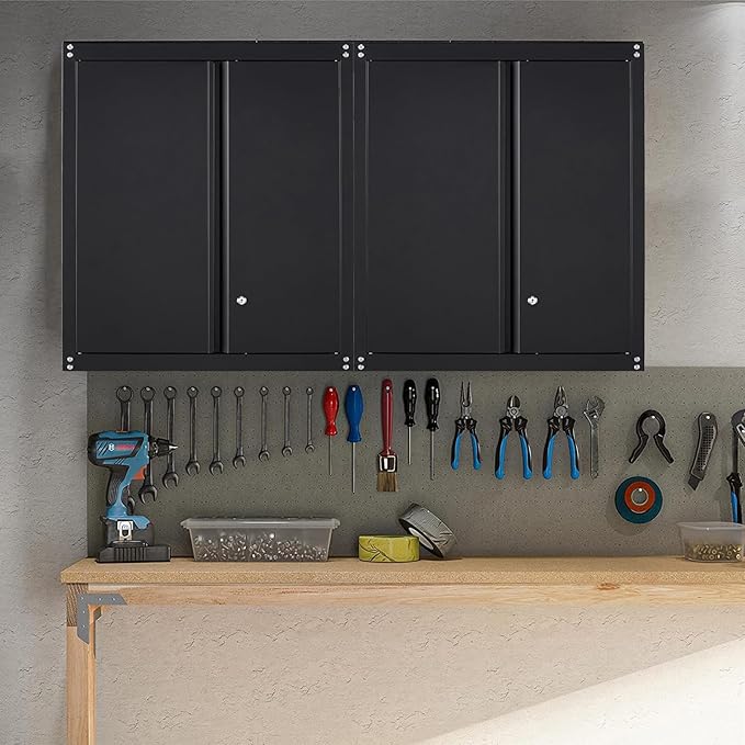 LUCYPAL Metal Wall Storage Cabinet with 2 Locking Doors and Adjustable Shelves,Garage Wall Cabinets,Steel Lockable Storage Cabinet for Home Office,Garage,Warehouse Black