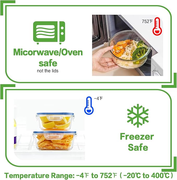 HOMBERKING 24pc Glass Food Storage Containers with Lids, Glass Meal Prep Containers, Airtight Glass Bento Boxes, BPA Free & Leak Proof, Pantry Kitchen Storage(12 lids & 12 Containers) - Deep Blue