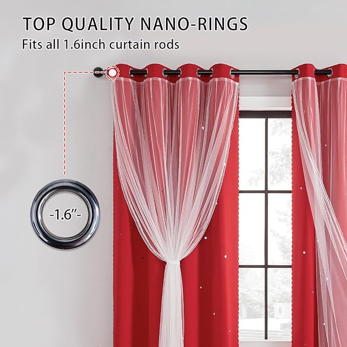 XiDi Red Black Out Curtains for Bedroom Windows Girls Bedroom Decor, Unicorn Curtains for Kids Room 2 Panel 34/72/2