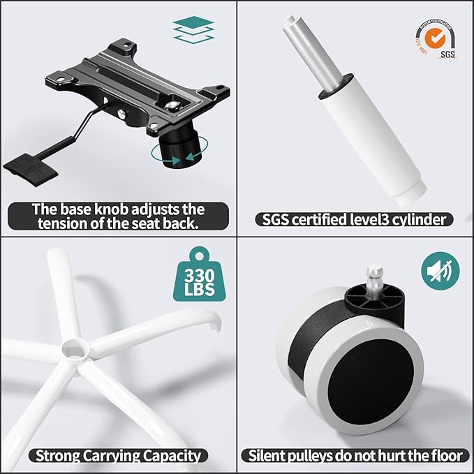 TRALT Office Chair Ergonomic Desk Chair, 330 LBS Home Mesh Office Desk Chairs with Wheels, Comfortable Gaming Chair, High Back Office Chair for Long Hours (Black & White)