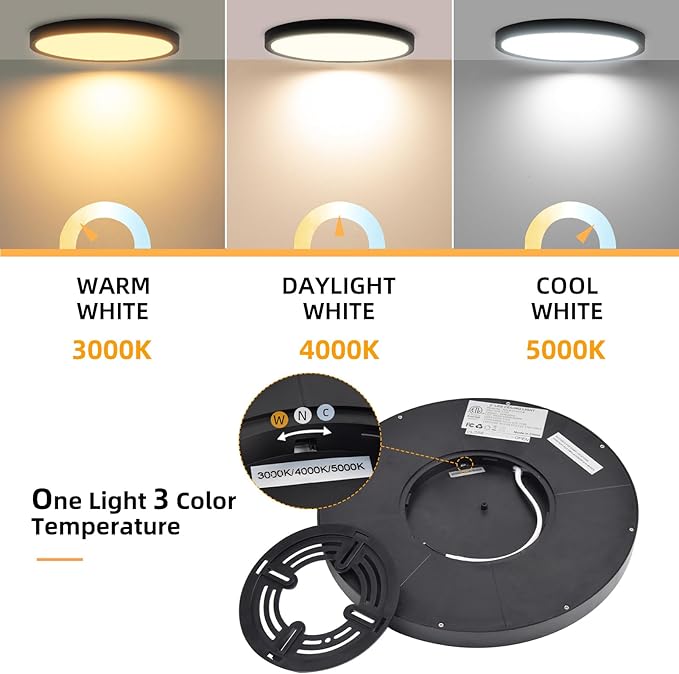 Hlite 4pack 9 Inch Flush Mount LED Ceiling Light Fixture,18W 1800LM Super Slim Light Fixtures Ceiling Mount 3000K/4000K/5000K 3CCT Selectable,Ceiling Light Fixtures for Kitchen,Bedroom (Black)