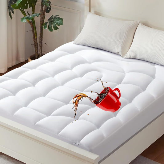 King Mattress Pad Waterproof - Ergonomic Quilted Fitted King Mattress Topper, 5-Layers Noiseless Washable Mattress Protector Cover with 8"-21" Deep Pocket (White, 76x80)