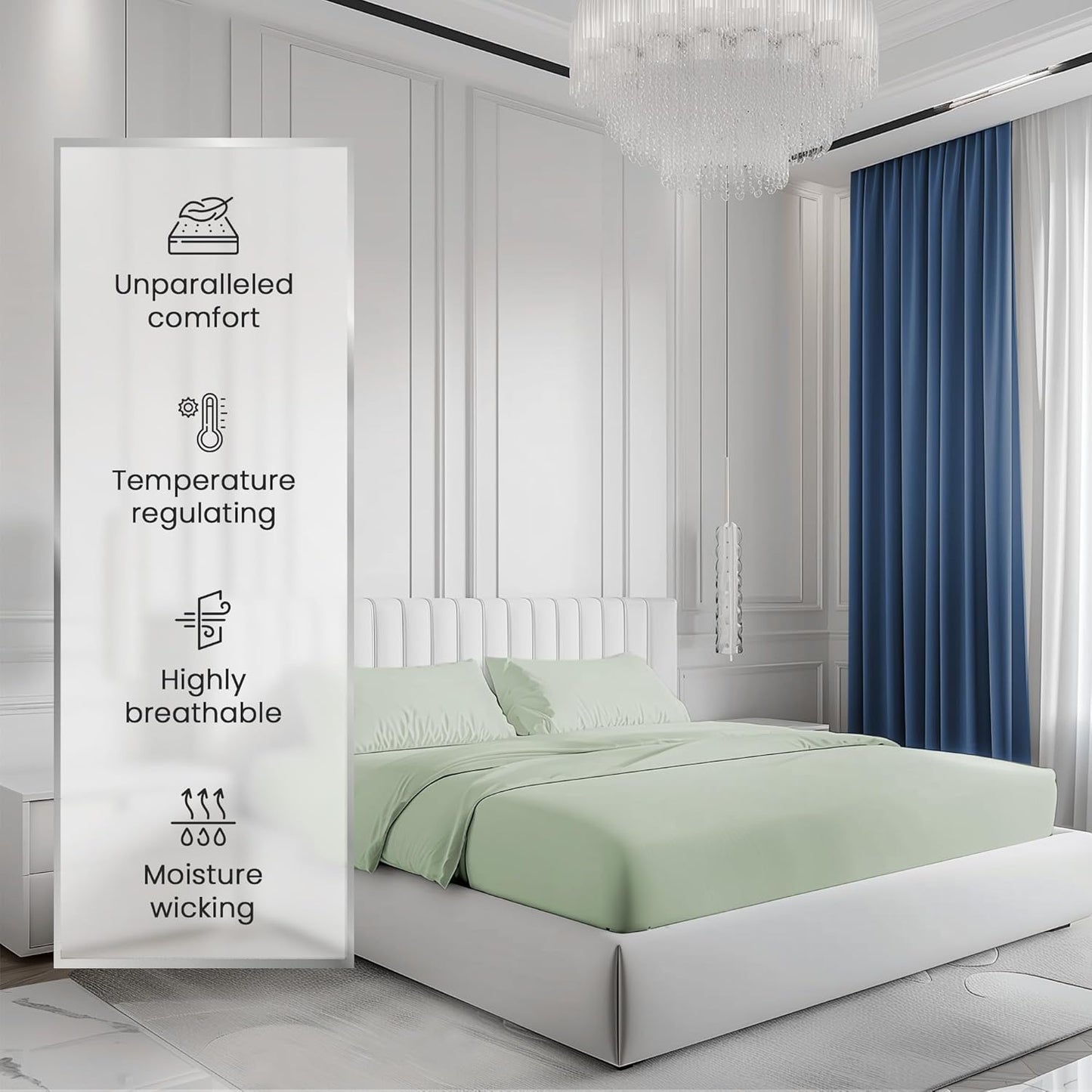 King Bed Sheets Deep Pocket King Sheet Set, 1000 Thread Count Long Staple Fully Elasticated 100% Cotton Sheet & Pillowcase sets, Machine Wash No Pill Naturally Breathable Cotton Bedding- Mineral