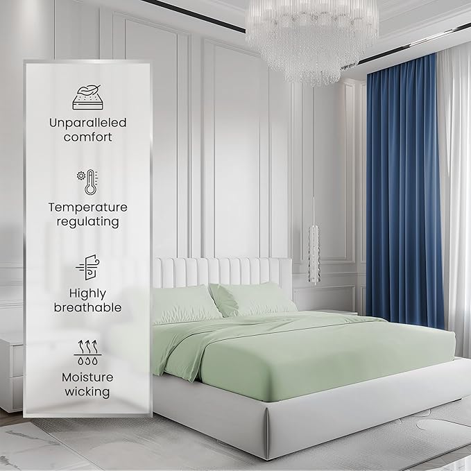 100% Cotton Bed Sheets- 1000 Thread Count Bedding Sheet & Pillowcase Sets, Hotel Luxury Sheets Queen Size, Soft Breathable Sateen Weave, 15" Deep Pocket Queen Sheet Set - Mineral