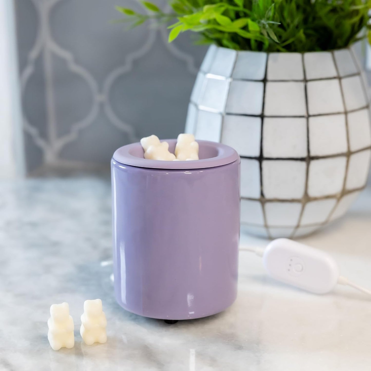 Happy Wax Mini Mod Warmer for Scented Wax - Small Tabletop with Timer for Home Fragrance - Electric, Ceramic with Removable No Mess Silicone Wax Dish (Lilac)