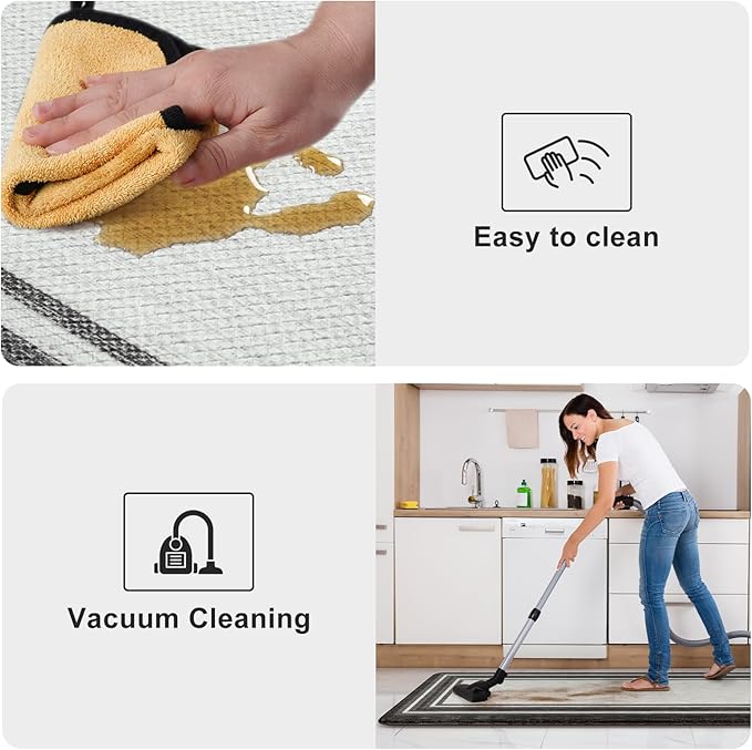 KIMODE Anti Fatigue Kitchen Mats,Non Slip Farmhouse Kitchen Rugs Sets 2 Piece,Waterproof Kitchen Mat for Floor,Cushioned Standing Mat for Office,Laundry,Sink,Desk,Black and Grey