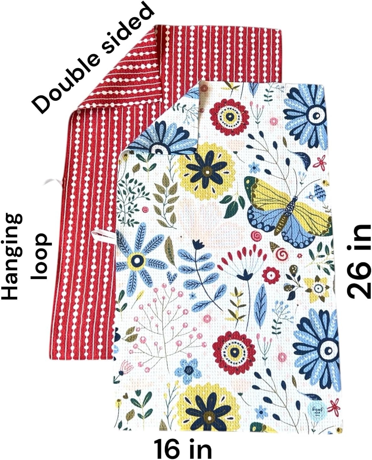 || 2 Pack Double Sided|| Not Your Ordinary Dish Towels || Waffle Weave Microfiber || Tea Towels || Highly Absorbent || Hanging Loop || Dish Cloths|| Designer Prints|| Flower Garden