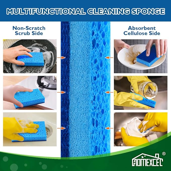 HOMEXCEL Sponges Kitchen 24pcs, Non-Scratch Sponges for Dishes, Scrub Cleaning Sponge Safe on Non-Stick Cookware, Dual Sided Dish Sponge for Kitchen, Household, Bathroom and More