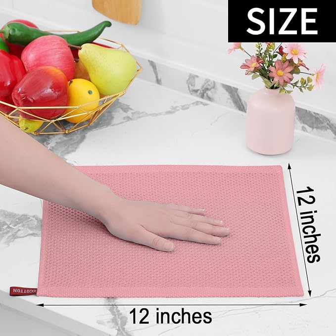 Homaxy 100% Cotton Waffle Weave Kitchen Dish Cloths, Ultra Soft Absorbent Quick Drying Dish Towels, 12 x 12 Inches, 6-Pack, Dried Rose
