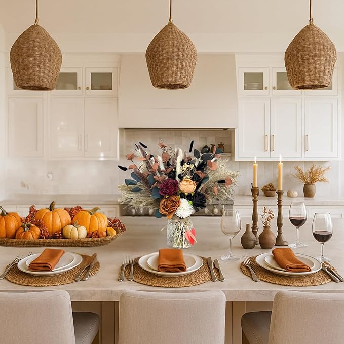 RyddeligHome Fall Flower Arrangements in Vase 100pcs, Fall Centerpieces for Tables, Coffee Dining Table Centerpiece Decor for Home, Thanksgiving Christmas Winter Decorations, Centro De Mesa De Otoño