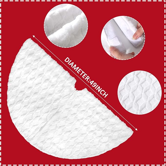 Hommtina Christmas Tree Skirt 48 Inches White Tree Skirt,Christmas Tree Decorations Faux Fur Tree Skirt for Xmas Holiday Home Party Decorations Ornaments (White Stripe)