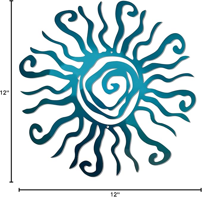 Wacky Sun Metal Wall Art Indoor/Outdoor Decor - 18" Teal Rust Proof Wall Sculpture - Made in USA - Ideal for Bedroom, Garden, Home, Patio and Farmhouse