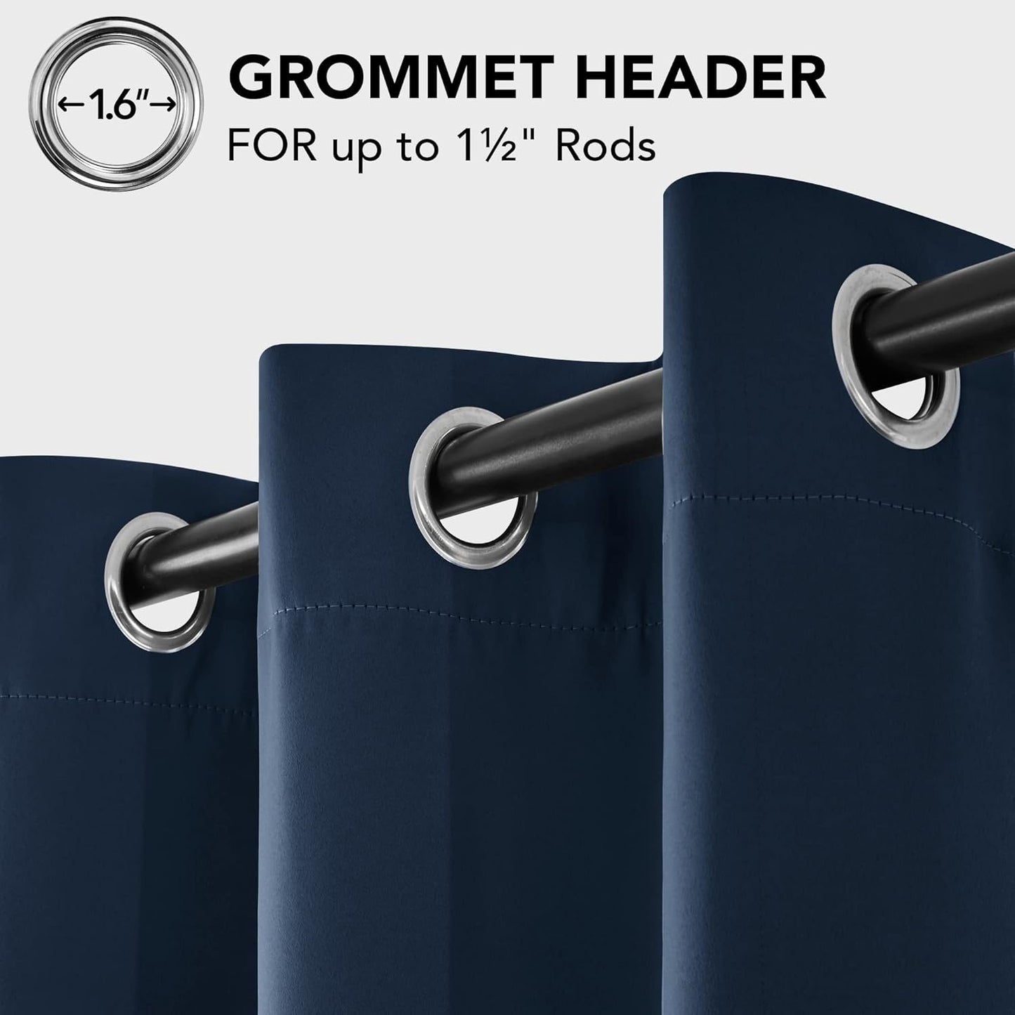 Deconovo Blackout Curtains for Bedroom – Set of 2 42W x 63L Inch Thermal Insulated & Noise Reducing Panels–Home Window Room Darkening Sustainable Grommet Drapes for Living Room and Nursery, Navy Blue