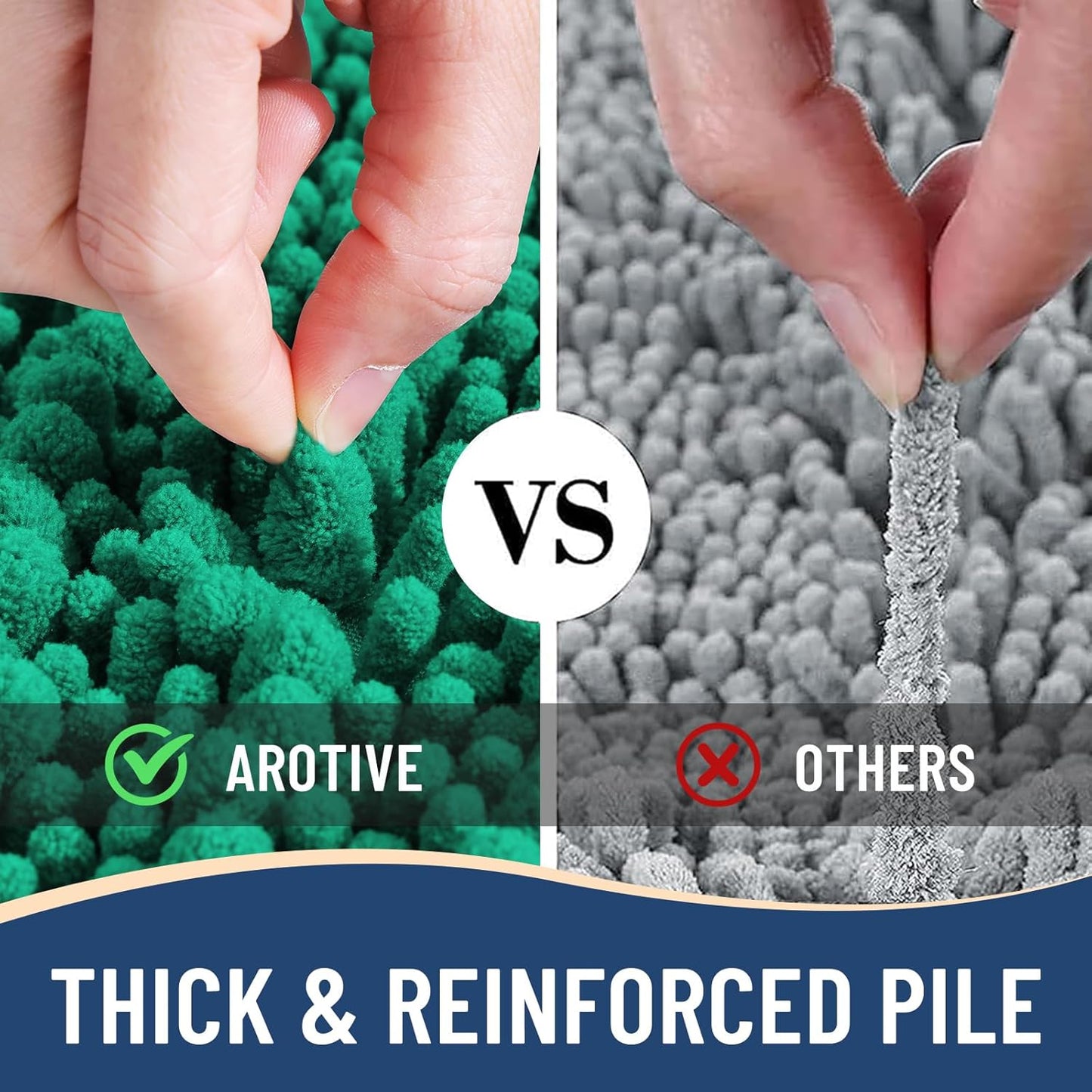 Arotive Luxury Chenille Bathroom Rug Mat, Extra Soft Thick Absorbent Shaggy Bath Rugs, Non-Slip Machine Wash Dry, Plush Bath Mats for Bathroom, Shower and Tub, 47x24, Emerald