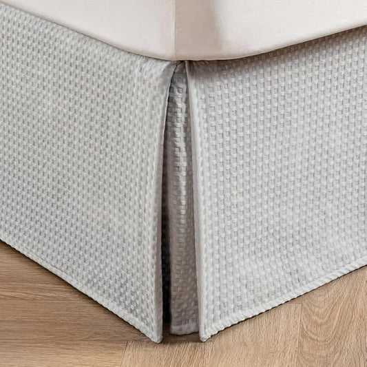MIYE Pleated Waffle Weave Bed Skirt, Tailored Dust Ruffle 12 Inch Drop Easy Fit, Machine Washable (Light Grey, Full - 12" Drop)