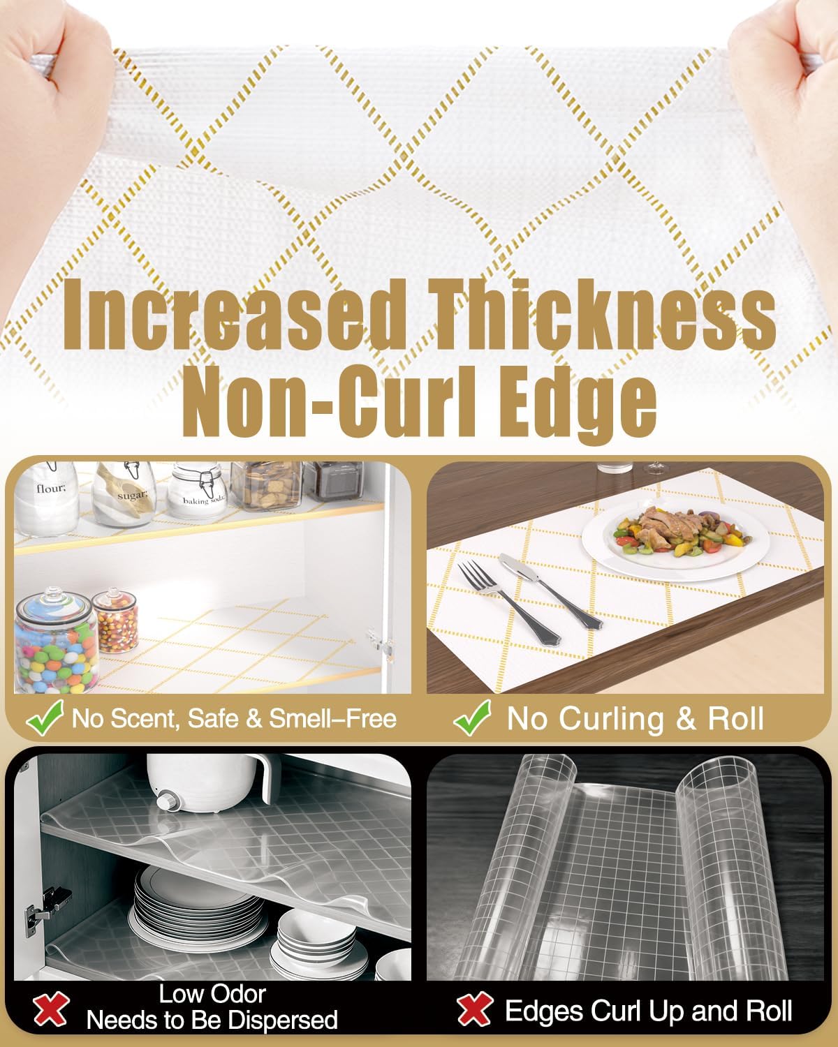 Drawer and Shelf Liner, Non-Adhesive Kitchen Cabinet Liners, Non Slip Shelf Paper Waterproof Washable Thickened for Dresser Pantry Shelve Bathroom Protector