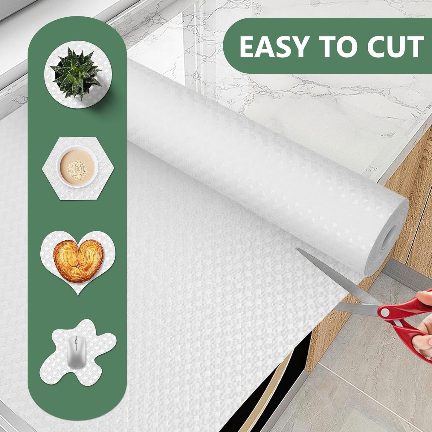 Shelf Liners, Non-Adhesive Drawer Liner, Waterproof & Oil-Proof Kitchen Cabinet Cupboard Liner Plastic EVA Material BPA Free Fridge Liner Mats Paper Protector for Shelves (White/12in x 120in)