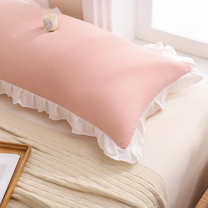 Merryword Pink Pillow Shams Pink and White Reversible Queen Pillowcases Cute Pillow Cover Set of 2 Soft Shabby Chic Ruffled Pillowcases 2 Pack (Queen (20''x30''), Pink White)