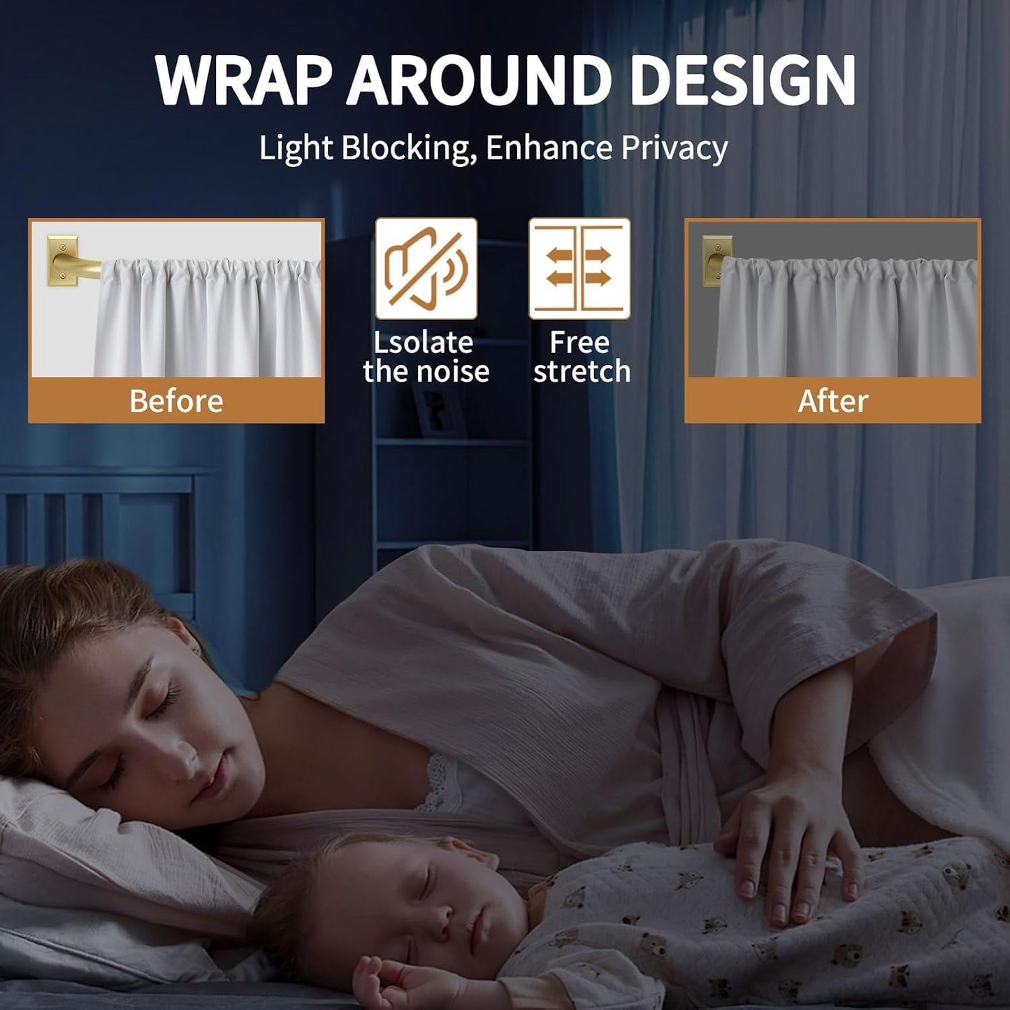 Gold Wrap Around Curtain Rod for Windows 28-48 Inches, Room Darkening Heavy Duty Blackout Curtain Rod, Modern Decorative Gold