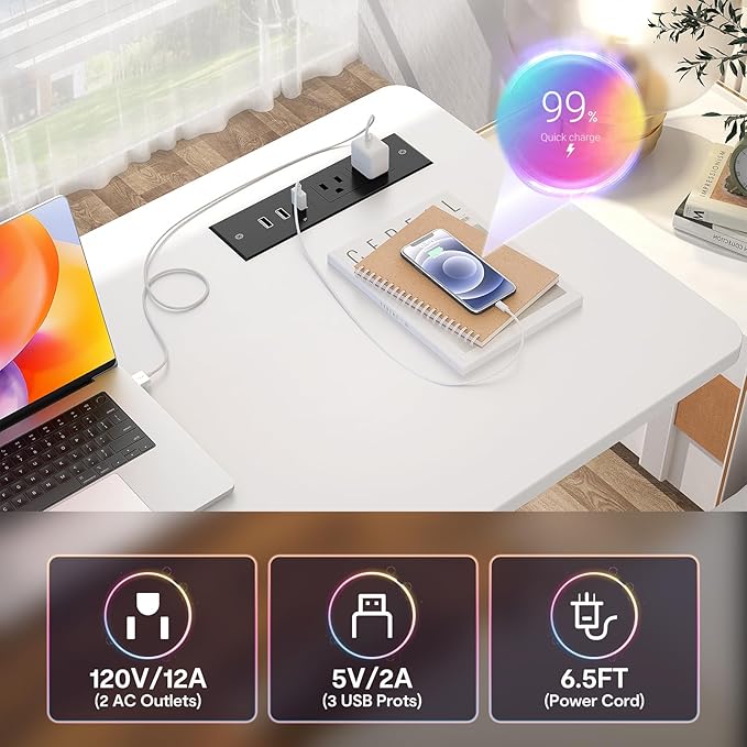 Armocity Height Adjustable Standing Desk with Power Outlets, 39" Manual Stand Up Desk with Storage Shelves Small Mobile Rolling Computer Desk Portable Laptop Table with Wheels for Home Office, White