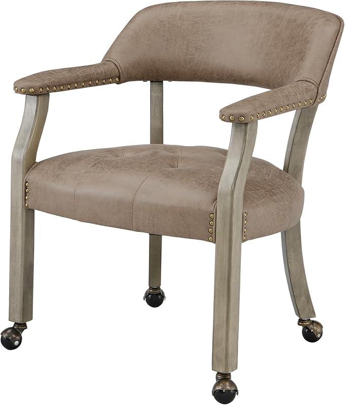 MODERION Modern Brown Solid Wood Boss Caption's Dining Chairs with Wheels and Arms, Office Desk Chairs, Classic Swivel Accent Chairs, 31.5H for Living Room