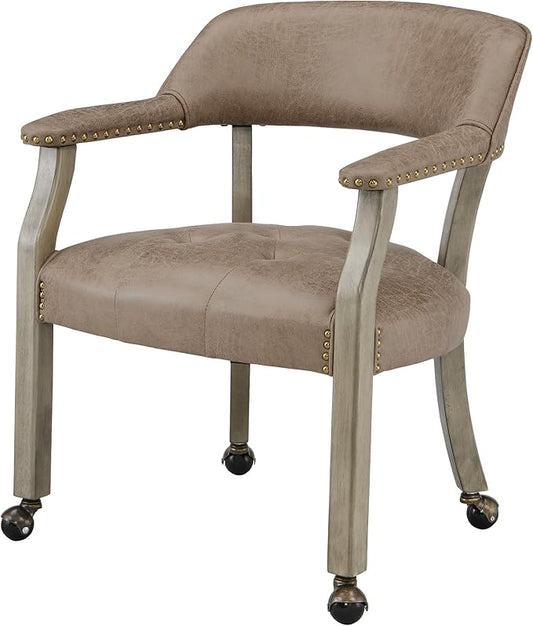 MODERION Modern Brown Solid Wood Boss Caption's Dining Chairs with Wheels and Arms, Office Desk Chairs, Classic Swivel Accent Chairs, 31.5H for Living Room