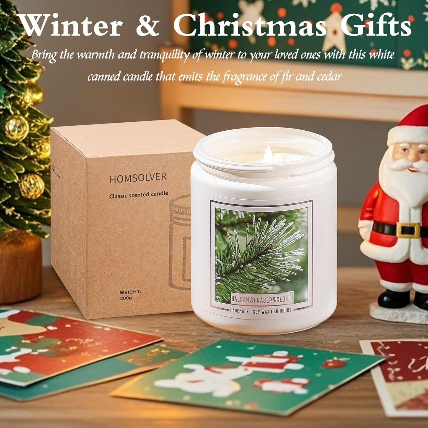 Homsolver Balsam Pine Candle, Christmas Balsam Fir Candles Scented, 9oz Holiday Candles with 50+ Hour Burn Time, Fir Cedar Tree Scent Gifts for Women