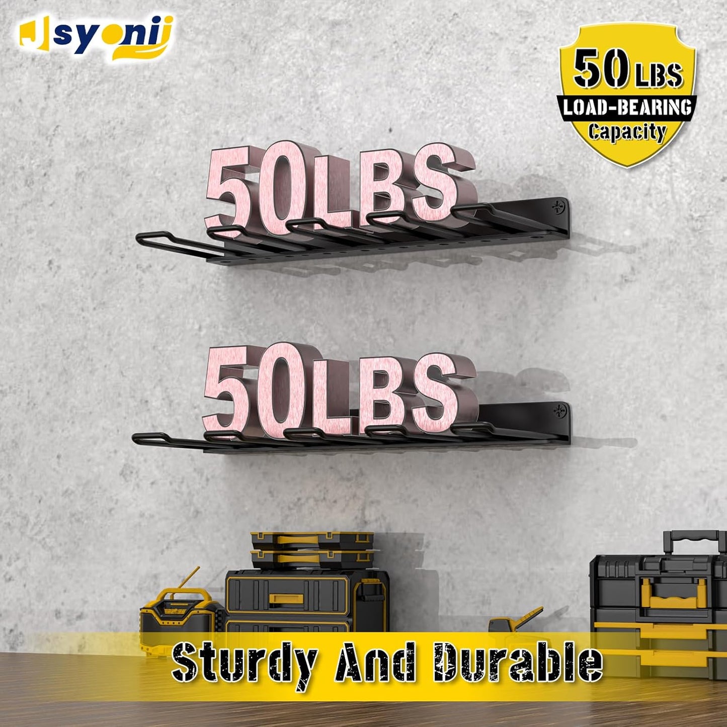 2 Pack Drill Holder Wall Mount, Power Tool Organizer, 4 Cordless Metal Drill Racks with Screwdriver Hole, Heavy Duty Garage Tool Organizer Storage Rack for Workshop Tool Room Basement