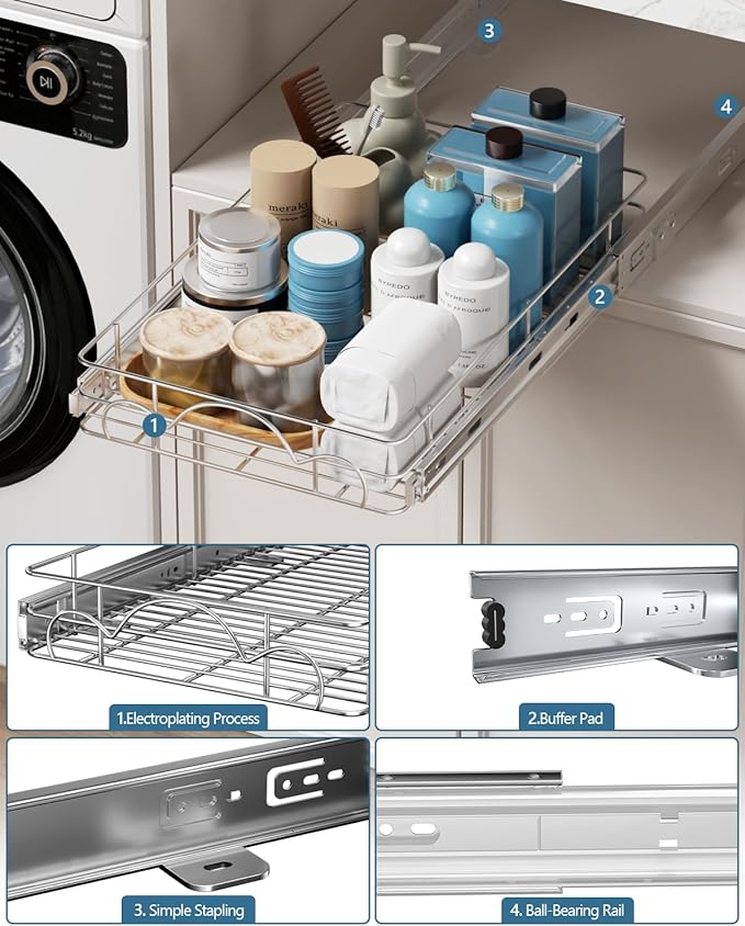 Pull Out Cabinet Organizer, Home Shelf Organization, Heavy-Duty Pull Out Shelves for Cabinets, Slide Out Drawers Organizer for Kitchen, Pantry(11" W*21" D)