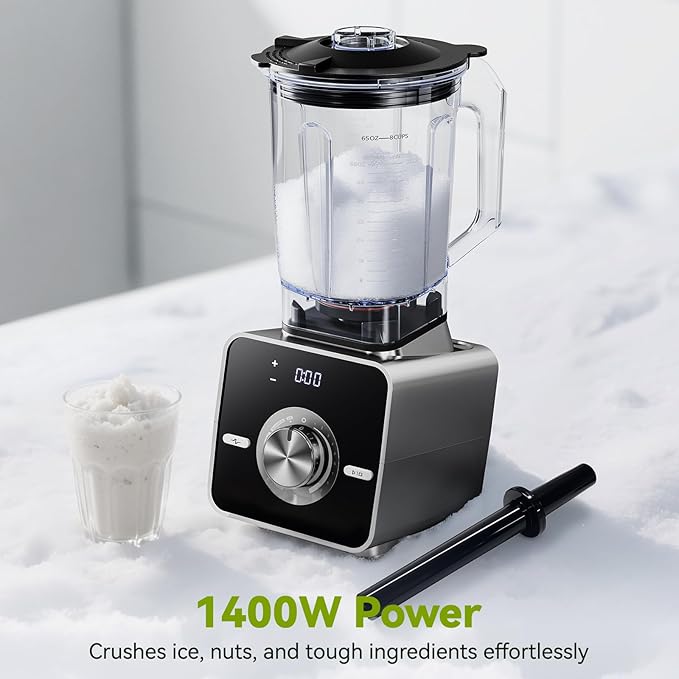 Home Blender, 1400W High-Speed Blender for Ice Crushing Power, Stainless Steel Blades, Kitchen Timer, 10 Speeds, 6 Programs for Smoothies, Frozen Drinks, Self-Cleaning, 64oz Bulk Production